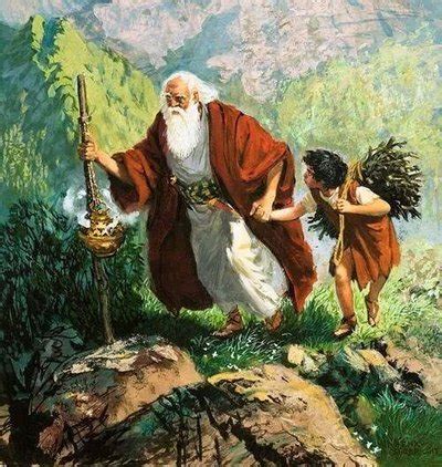 Isaac carries the wood of his own sacrifice up the mountain.