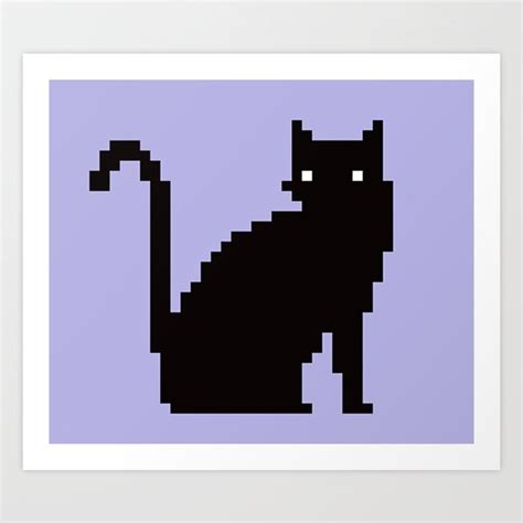 Pixel Black cat Art Print by Valdarko | Society6