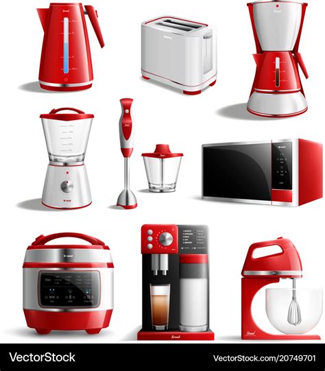 Realistic household kitchen appliances icon set Vector Image