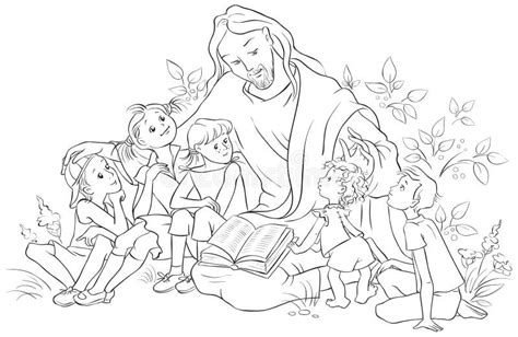 Jesus Reading the Bible To Children. Coloring Page Stock Vector ...