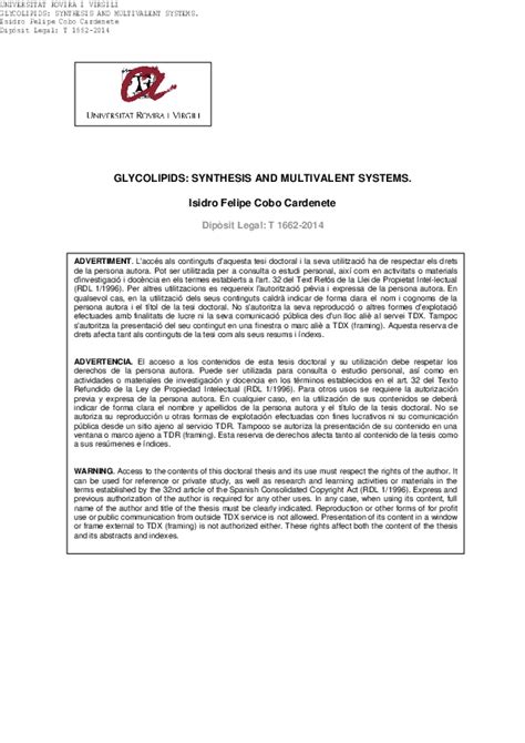 (PDF) Glycolipids: synthesis and multivalent systems | ISIDRO FELIPE - Academia.edu