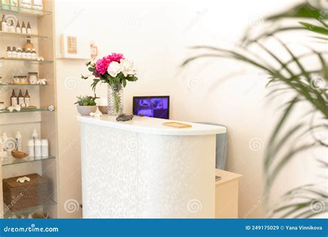 Modern Reception Desk in Beauty Salon. Stylish Interior Stock Image - Image of pink, space ...