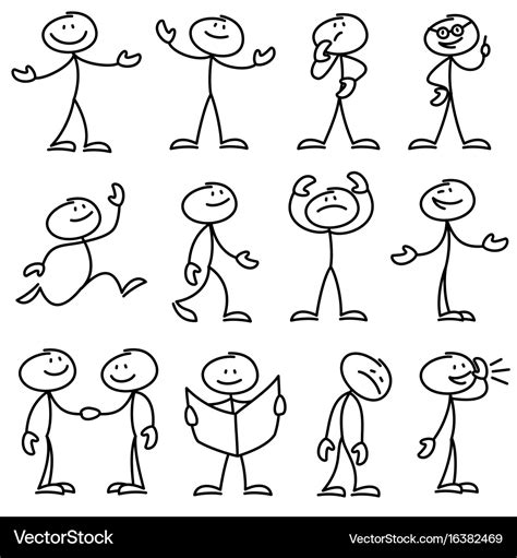 Cartoon hand drawn stick man in different poses Vector Image