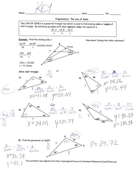 Law Of Sines Practice Worksheet