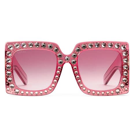 Gucci - Occhiale da Sole Quadrati Oversize in Acetato - Rosa con Cristalli - Gucci Eyewear ...