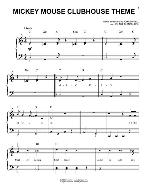 John Flansburgh & John Linnell Mickey Mouse Clubhouse Theme Sheet Music ...