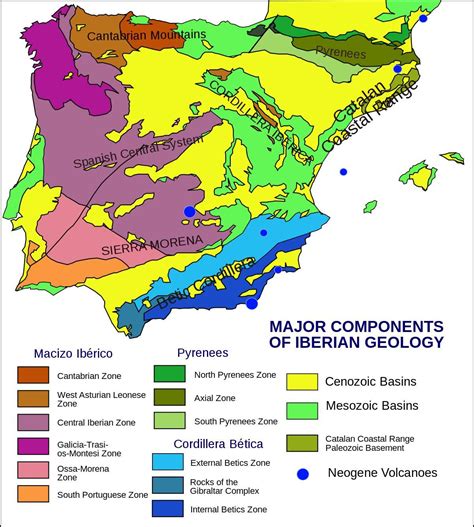 Carte géologique de l'Espagne - Carte de l'Espagne géologique (le Sud de l'Europe - Europe)