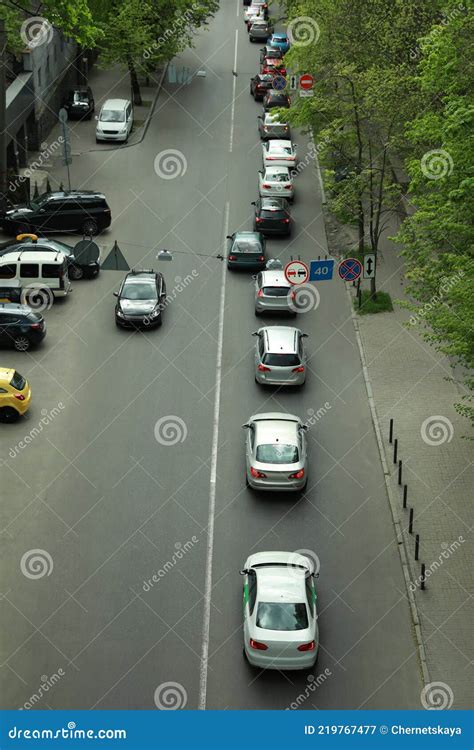 Cars in Traffic Jam on City Street, Aerial View Stock Image - Image of ...