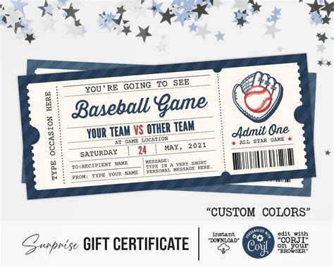 Baseball Game Surprise Gift Ticket Surprise Ticket to the | Etsy