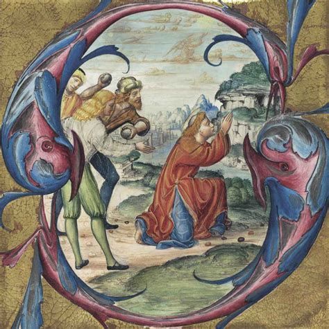 THE STONING OF ST STEPHEN, historiated initial ‘S’ cut from an ...