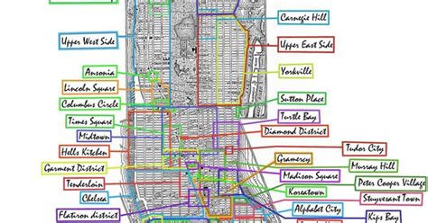 Fun and thorough, but jumbled, map of Manhattan's 'hoods [ 1560 x 1847] | Mapas, Cartografía y ...