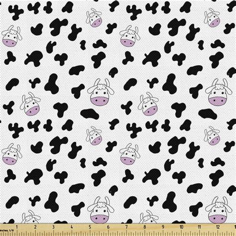 Cow Print Fabric by the Yard, Animal Cow Hide Pattern Doodle Cartoon ...