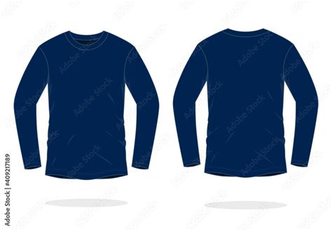 Blank Navy Blue Long Sleeve T-Shirt Template on White Background. Front ...