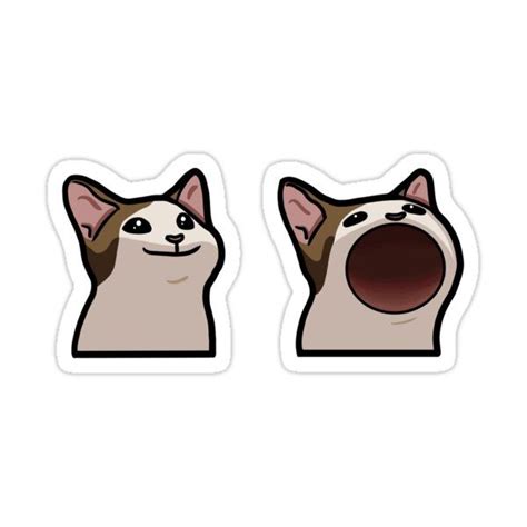 two stickers with an image of a cat's face and mouth, one has its ...