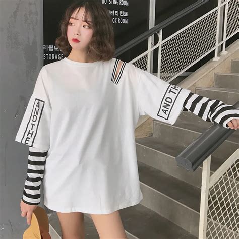 Women korean fashion oversized long sleeve t shirt 2018 hip hop punk ...