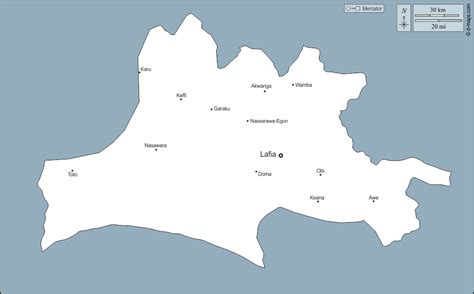 Nasarawa free map, free blank map, free outline map, free base map outline, main cities, names