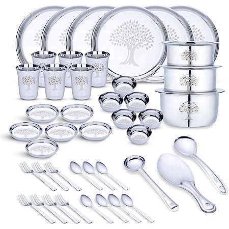 Shri & Sam Stainless Steel Shagun Dinner Set (50 Pcs Set) : Amazon.in ...