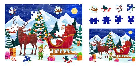 Christmas jigsaw puzzle game with Santa in sleigh 28637130 Vector Art ...