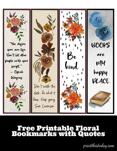 Free Printable Floral Bookmarks with Quotes