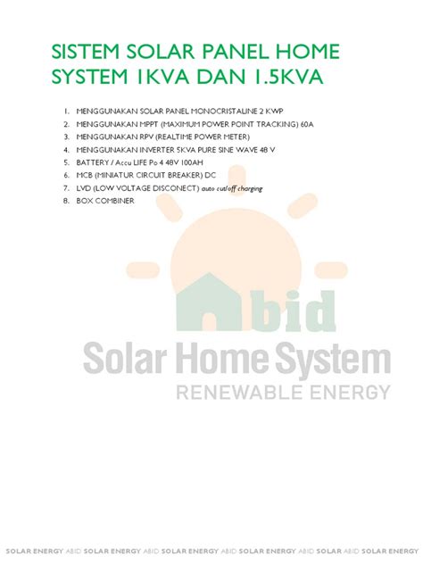 Sistim Solar Panel Home System 2kva - Abid - Solarhome | PDF