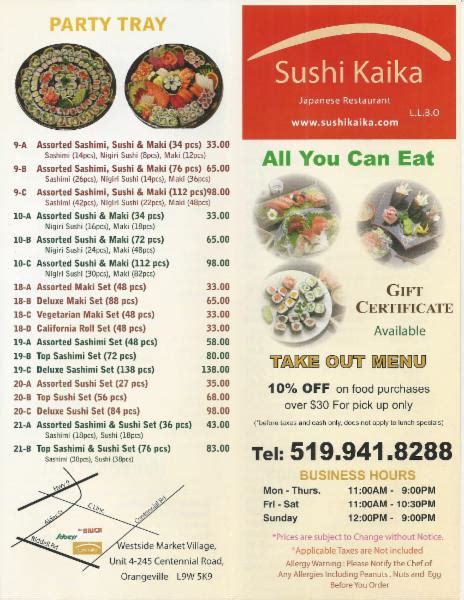 Sushi Kaika - Opening Hours - 4-245 Centennial Rd, Orangeville, ON