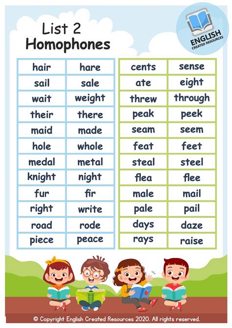 Homophones Worksheets