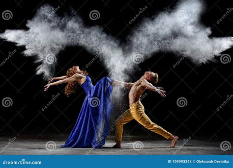 Dance Duet with the Powder Mixtures in the Dark. Stock Image - Image of ...