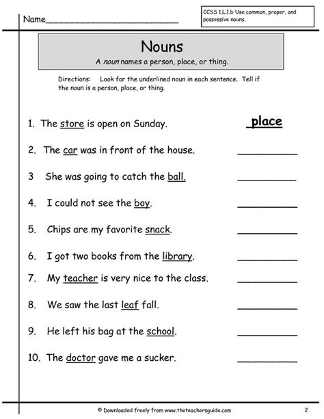 English Grammar Noun Worksheet for Grade 1 | Nouns worksheet, Nouns ...