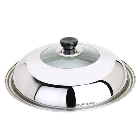 Diameter 32CM Cooking Lid Visible Body Wok Lid Stainless Steel Pan Cover High Clear Glass Lid 12 ...