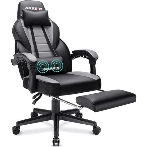 BOSSIN Racing Style Gaming Chair, 400LBS Leather Computer Desk Chair with Footrest and Headrest ...