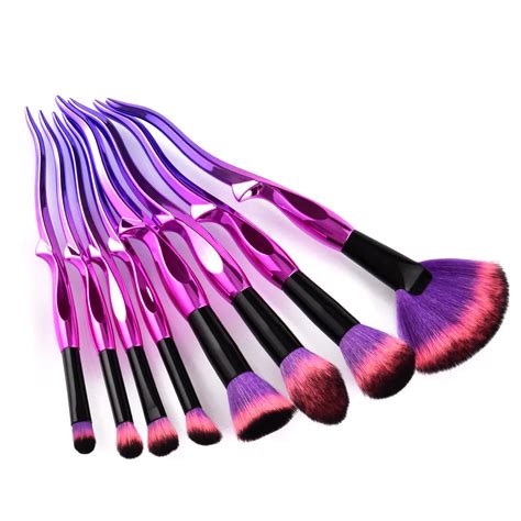 Purple Red Makeup Brushes Set Fork Design Foundation Powder Eyeshadow ...