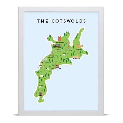 The Cotswolds Illustrated Map Archival Print | Gloucestershire Art Prints