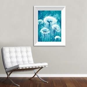 Jellyfish Art Watercolor Painting Teal Blue Contemporary - Etsy