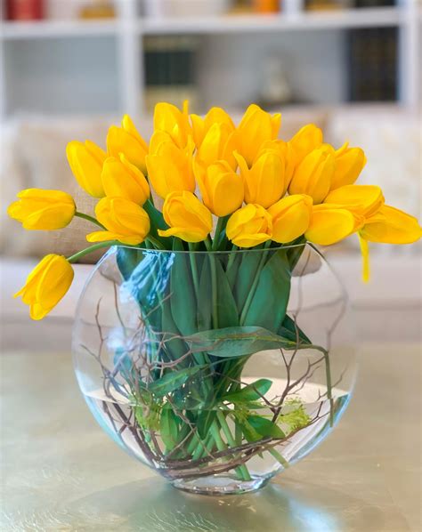 Large Yellow Real Touch Tulip Arrangement-Tulip Real Touch Flower Arra ...