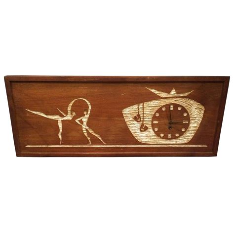 Mid-Century Modern Carved Cork Wall Clock Art at 1stDibs