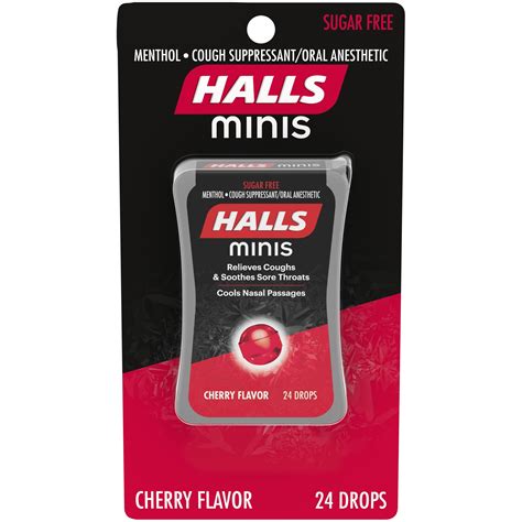 HALLS Minis Cherry Flavor Sugar Free Cough Drops, 24 Drops - Walmart.com