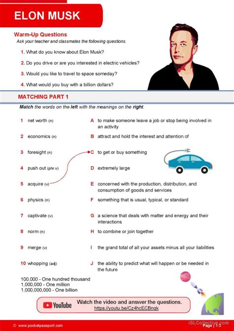 Elon Musk Biography: English ESL worksheets pdf & doc