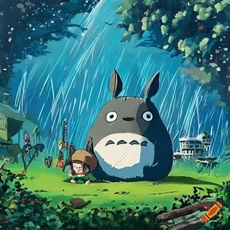 Totoro from anime tonari no totoro, peaceful on rain, concept art ...