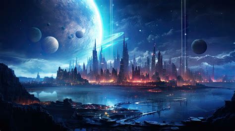 Stars, planets, fantasy landscapes of the future. Futuristic space sci ...