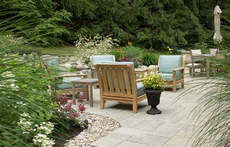 Water feature enhances a new patio landscape design | Patio Landscaping Maine