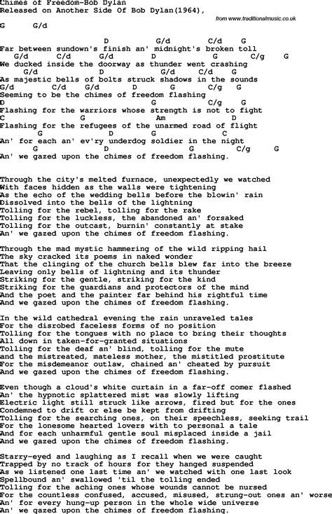 Protest song: Chimes Of Freedom-Bob Dylan lyrics and chords"