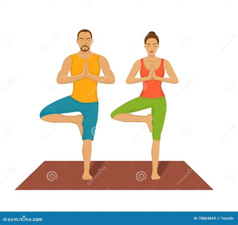 Couple Exercising Yoga Together. Partner Yoga Vector Illustration Stock Vector - Illustration of ...