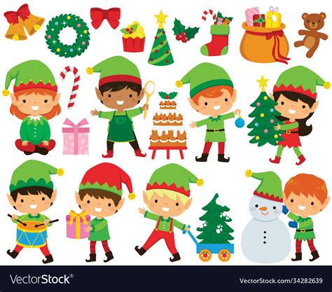 Christmas elves clipart set Royalty Free Vector Image