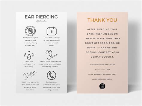 Editable Ear Piercing Aftercare Template, Piercing Guide, Minimalist ...