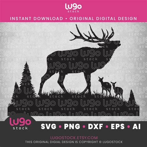 Bull Elk Silhouette Vector Clipart INSTANT DIGITAL DOWNLOAD Svg Png Dxf ...