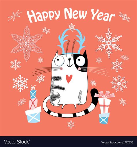 New year card with a happy cat Royalty Free Vector Image