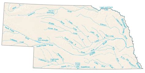 Nebraska Lakes and Rivers Map - GIS Geography