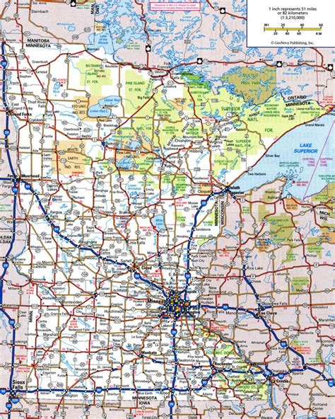 Large detailed roads and highways map of Minnesota state with national ...