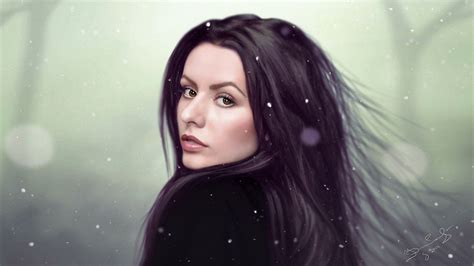 Digital Art Women Long Hair Drawing Face Brown Eyes Wallpaper,HD Artist ...