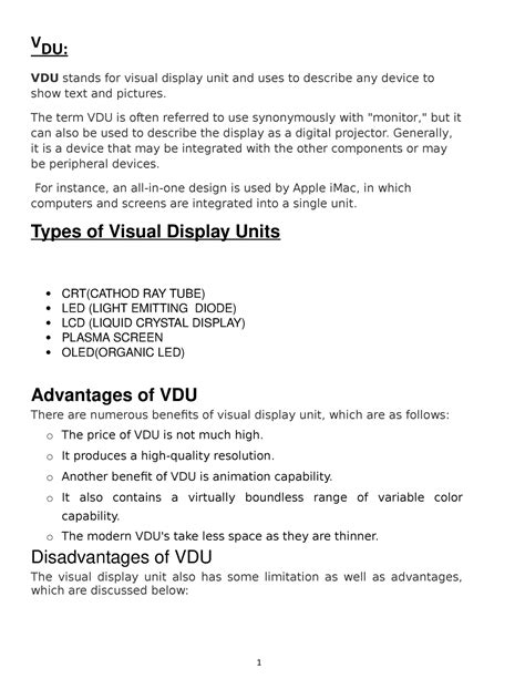 Visual display unit and its types - V DU: VDU stands for visual display ...